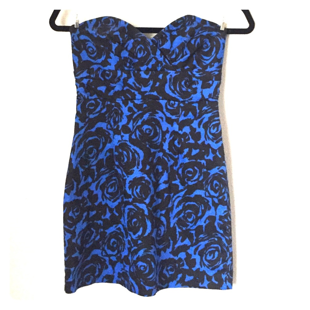 Black and blue Rose Print Mini Dress
